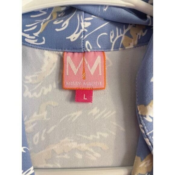 Missy Maude Blue Palm Tree Preppy Stretch Top Large - Picture 4 of 4